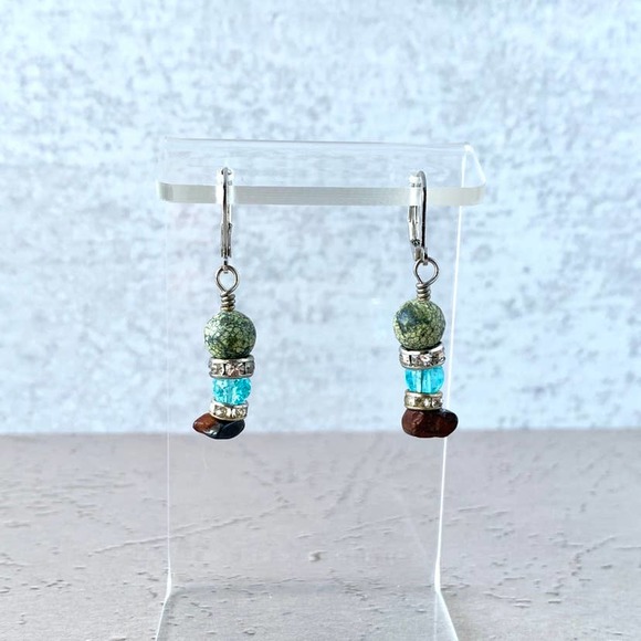 Green Unakite African Jasper Crystal Rondelles - Swamp Queen Earrings - Picture 4 of 5